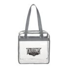 Clear tote bag with Falcons Football logo on the front.