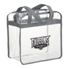 Clear tote bag with Falcons Football logo and gray trim.