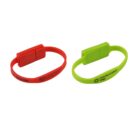 Two wristbands: one red, one green, with university logos and text.