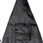 A black teardrop-shaped sling bag with a small front zippered pocket and a loop handle at the top. There is a placeholder for a logo near the bottom of the bag.