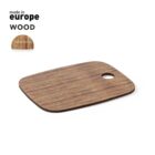 Rectangular wooden cutting board with rounded edges and a hole in one corner. Text in the top left corner reads made in Europe WOOD. Another image of the same board is shown in the upper left, labeled Modern Europe.
