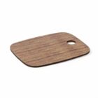A rectangular wooden cutting board with rounded edges and a small hole in one corner for hanging. The wood grain is visible, giving it a natural appearance.