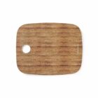 Wooden cutting board with a rectangular shape and rounded edges, featuring a circular hole near one corner. The board has a natural wood grain pattern.