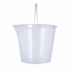 Transparent plastic bucket with a metal handle on a white background.