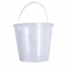 Clear plastic bucket with a metal handle, shown against a white background.
