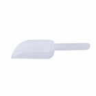 Clear plastic scoop with a flat handle, photographed on a white background.