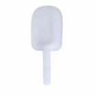 A plain white silicone spatula with a rounded head and a straight handle.