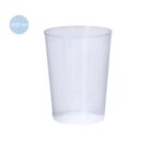 Transparent plastic cup with a 600 ml label on a plain white background.