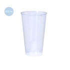 A clear, transparent plastic cup with a capacity label of 450 ml displayed in the top left corner. The cup is empty and set against a plain white background.