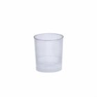 Clear empty glass tumbler on a white background.