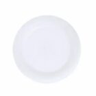A plain white empty plate on a white background.
