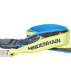 A blue and yellow lanyard with a black plastic clip. The yellow section prominently displays the word HEIDENHAIN in black letters.