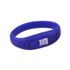 A blue wristband with an ECU logo and Edith Cowan University text.