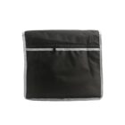 Black and gray zippered bag with front pocket, isolated on white background.