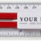 Red pencils, sharpener, and eraser on a clear ruler, with YOUR LOGO on the packaging.