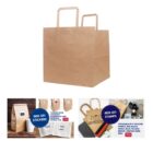 Brown paper bag with handles and customizable sticker, stamp, and color options.