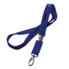 A blue lanyard with the word Amway printed in black lettering. It features a metal swivel hook and a plastic buckle for attachment. The lanyard is coiled and presented against a white background.