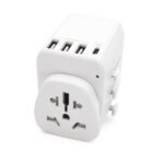 White universal travel adapter with multiple USB ports.