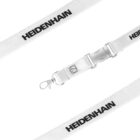 White lanyard with HEIDENHAIN printed in black, featuring a metal clip and a plastic safety buckle.