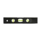 Black spirit level with three green bubble vials.