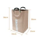 Tan laundry bag with handles, LAUNDRY text, and measured dimensions of 56x32x25cm.