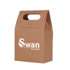 Brown cardboard box with Swan Woolworths logo and a handle on top.