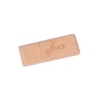 Wooden USB flash drive with luck engraved on the cover.