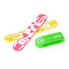 Three colorful cat-themed nail files and a green Glitter resistance band.