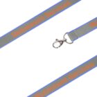 Gray and blue lanyard with Retirement Services in orange text, featuring a metal lobster clasp at one end.
