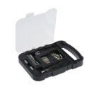 Compact tool set in an open black case with assorted screwdrivers and bits.
