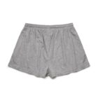 Gray shorts with an elastic waistband, laid flat against a white background.