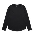 Black long-sleeve crew neck t-shirt on a plain white background.