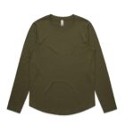 Olive green long-sleeve shirt on a white background.