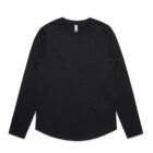 Black long-sleeve crew neck shirt on a white background.