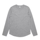 Gray long-sleeve shirt, laid flat, front view.