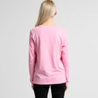 Person with long blonde hair wearing a pink long-sleeve shirt, seen from the back.