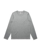 Gray long-sleeve crewneck t-shirt laid flat on a white background.