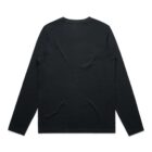 A plain black long-sleeve shirt shown from the back against a white background.