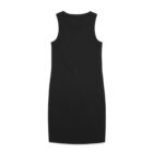 Sleeveless black bodycon dress laid flat, viewed from the back against a white background.