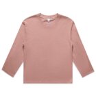Plain mauve long-sleeve t-shirt laid flat on a white background.