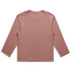 Long-sleeve, rose-colored shirt displayed flat with the back facing up.