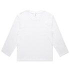 Plain white long-sleeve t-shirt laid flat on a white background.