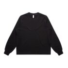 Black long-sleeve T-shirt, laid flat, with a round neckline.