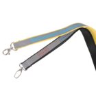 Two lanyards with metal clips. The upper lanyard is gray with yellow edges, featuring the text Retirement Services in light blue. The lower lanyard is black with blue and red boxes containing the text Criterion.