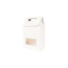 White cardboard box with a handle and a clear window on the front.