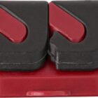 A red and black rubber brake pad for a bicycle.