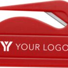 Red letter opener with a silver blade and customizable Your Logo text.