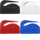 Four letter openers in black, white, red, and blue with a sharp blade edge.