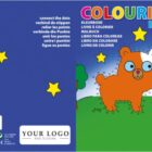 A cute bear being colored in on a connect-the-dots colouring book cover with stars.