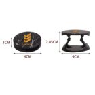 Black expandable phone stand with gold logo, showing dimensions: 4cm diameter, 1-2.85cm height.